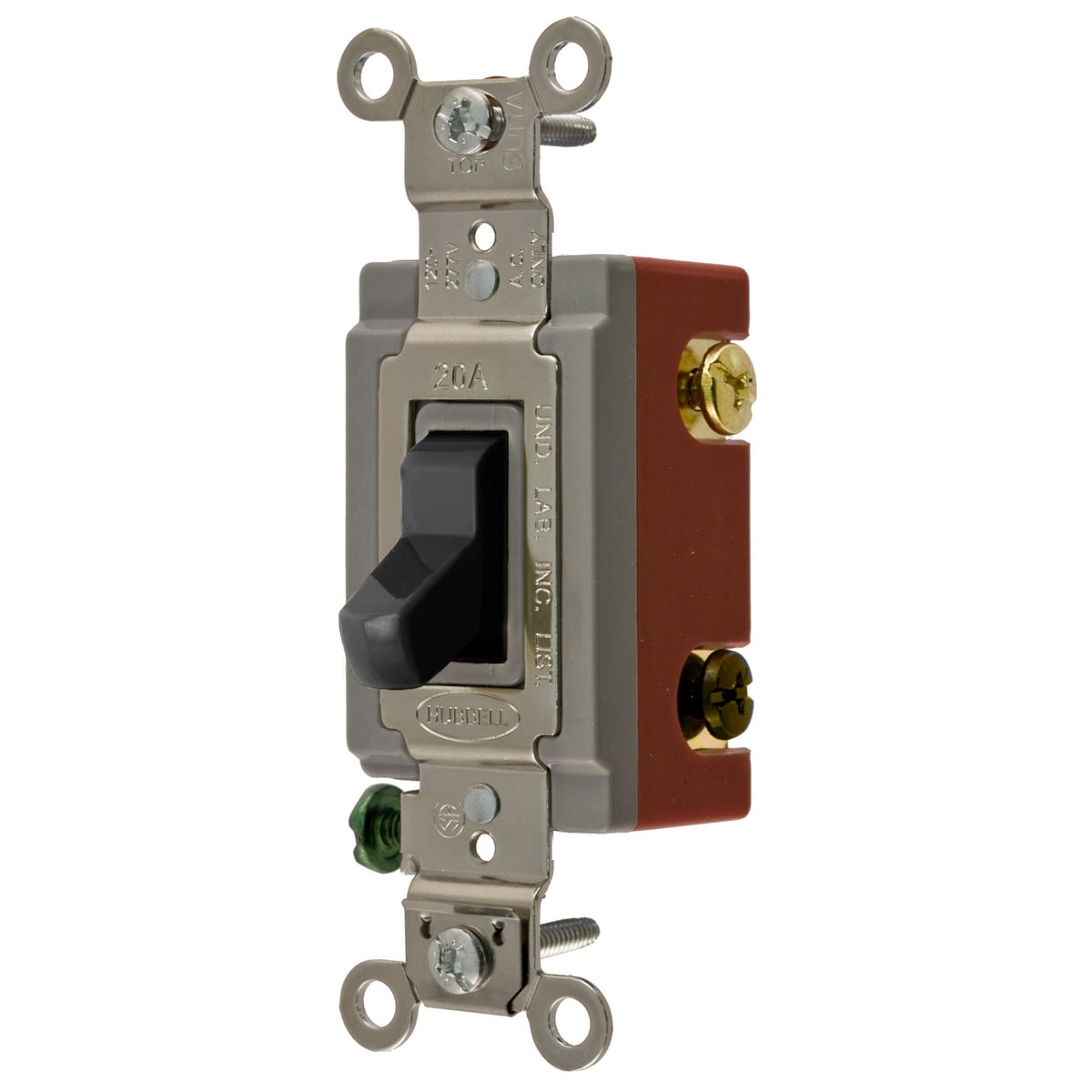 HBL1224BK 4-Way Extra Heavy Duty Standard AC Toggle Switch, 120 to 277 VAC, 20 A, 5540 W Power Rating, 2-Position Contact