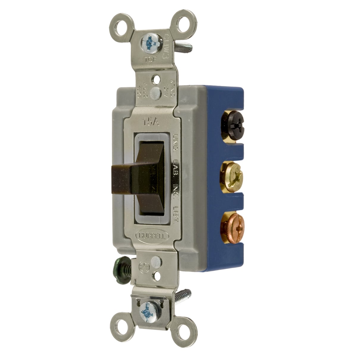 HBL1382 Double Throw Extra Heavy Duty General Purpose Standard Toggle Switch, 120 to 277 VAC, 15 A, 5540 W Power Rating, On-Off-On 3-Position Contact