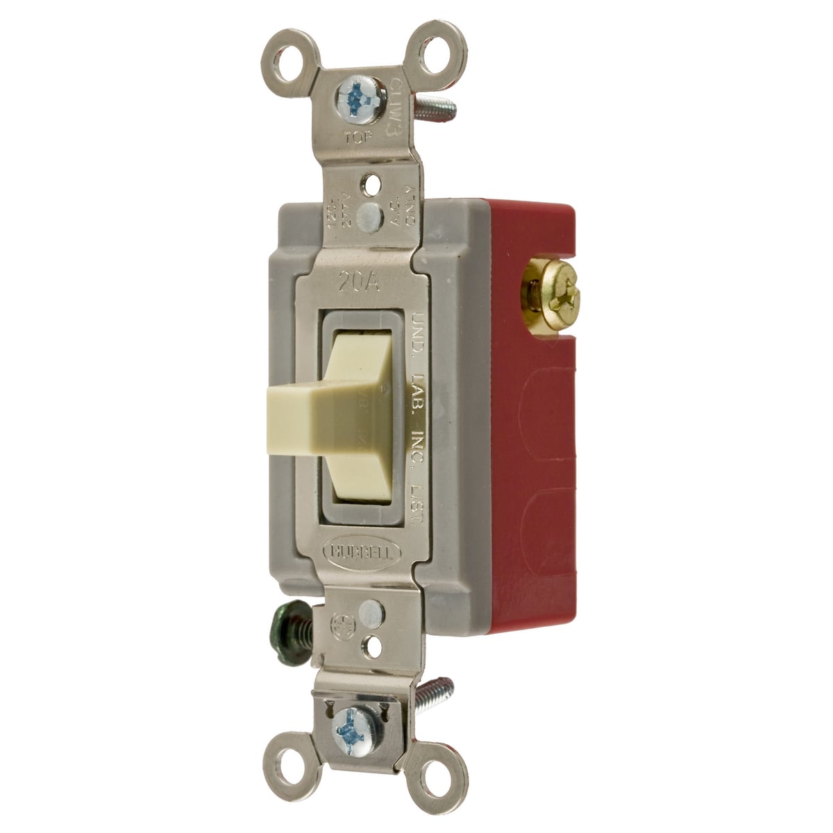 HBL1385I 3-Position Extra Double Throw Heavy Duty Standard AC Toggle Switch, 120 to 277 V AC, 20 A, 5540 W Power Rating, On-Off-On 3-Position Contact