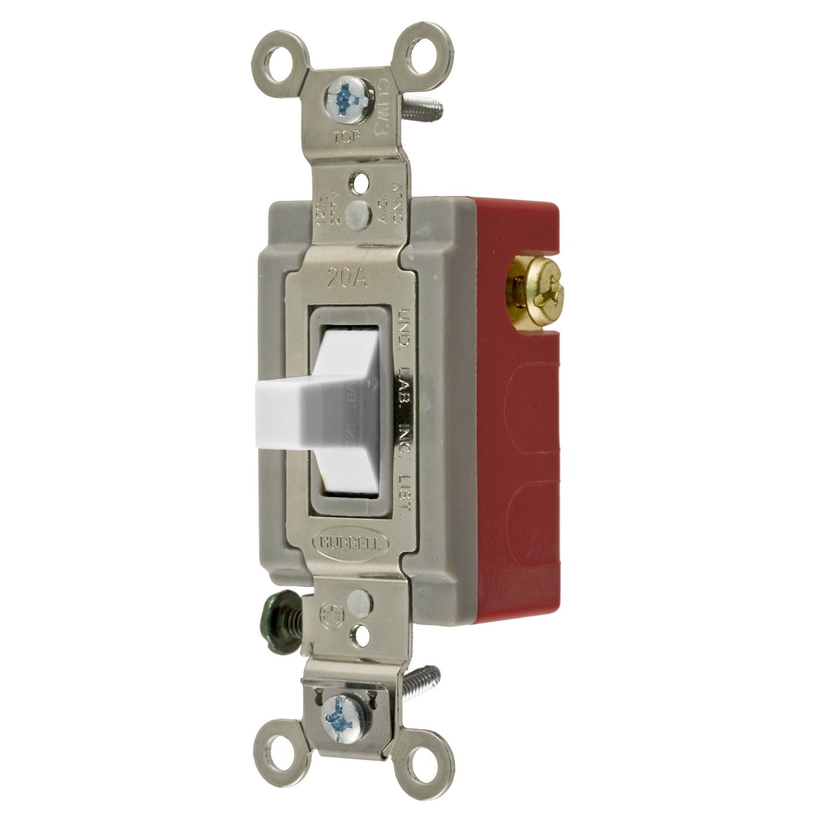 HBL1385W Double Throw Extra Heavy Duty General Purpose Standard Toggle Switch, 120 to 277 V AC, 20 A, 5540 W Power Rating, On-Off-On 3-Position Contact
