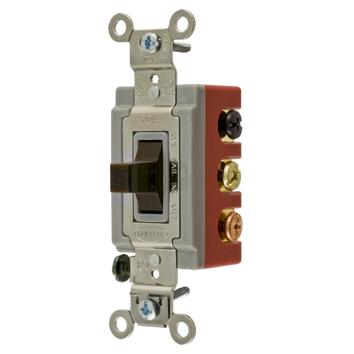HBL1386 HBL Double Throw Extra Heavy Duty General Purpose Standard Toggle Switch, 120 to 277 V AC, 20 A, 5540 W Power Rating, On-Off-On 3-Position Contact
