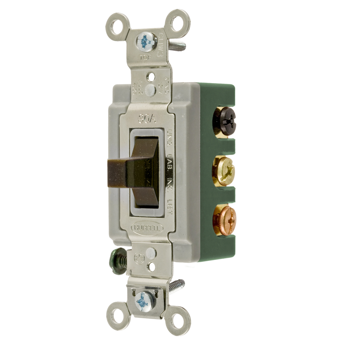 HBL1388 Double Throw Extra Heavy Duty General Purpose Standard Toggle Switch, 120 to 277 V AC, 30 A, 4155 W Power Rating, On-Off-On 3-Position Contact