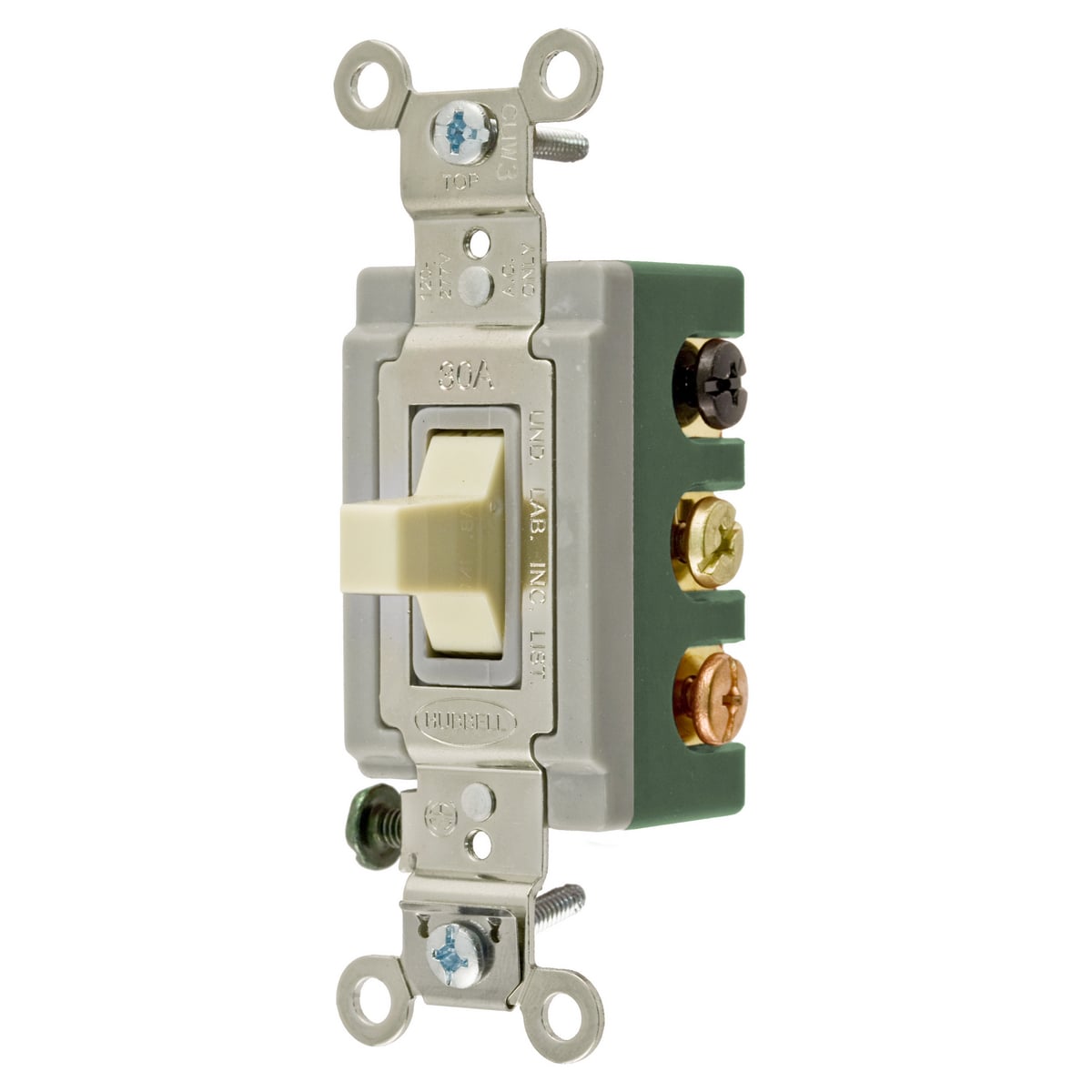 HBL1388I HBL Double Throw Extra Heavy Duty General Purpose Standard Toggle Switch, 120 to 277 V AC, 30 A, 4155 W Power Rating, On-Off-On 3-Position Contact