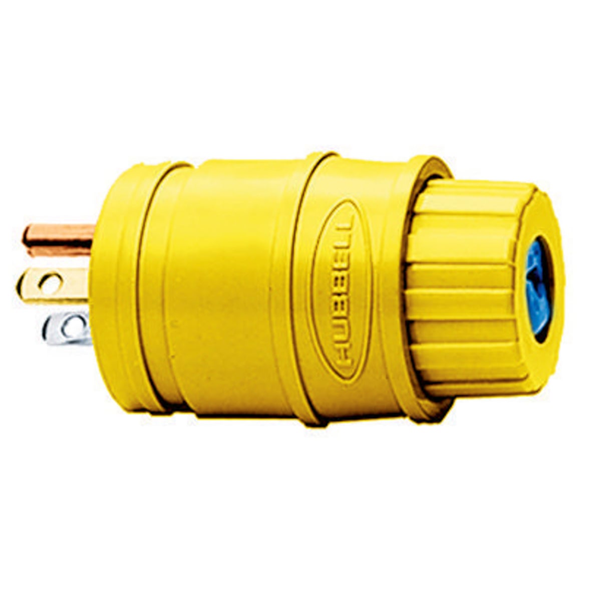 HBL14W47 1-Phase Grounding Watertight Standard Cord Mount Weather Resistant Straight Blade Plug, 125 V AC, 15 A, 2 Poles, 3 Wires, Yellow