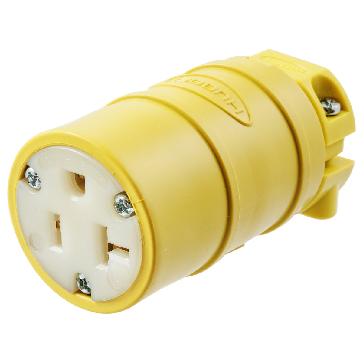 HBL1533 Dusttight Female Grounding Standard Cord Mount Straight Blade Connector, 125 V AC, 20 A, 2 Poles, 3 Wires, Yellow