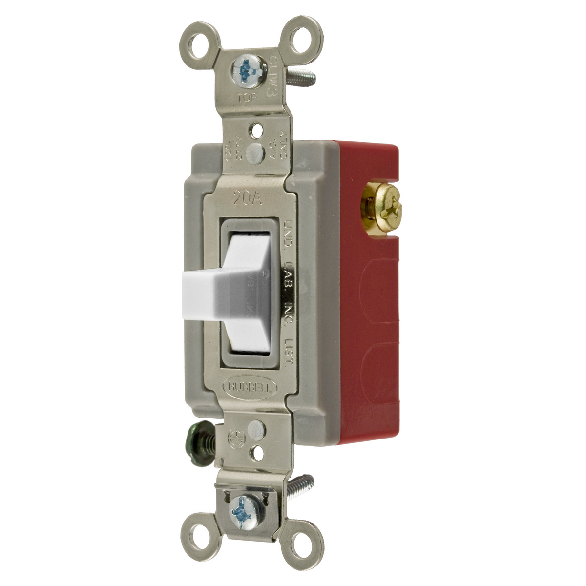 HBL1557W Double Throw Extra Heavy Duty General Purpose Standard Toggle Switch, 120 to 277 V AC, 20 A, 5540 W Power Rating