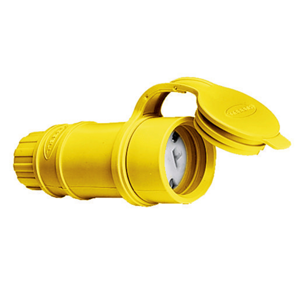 HBL15W33 Female Grounding Insulated Watertight Cord Mount Straight Blade Connector, 125 V AC, 20 A, 2 Poles, 3 Wires, Yellow