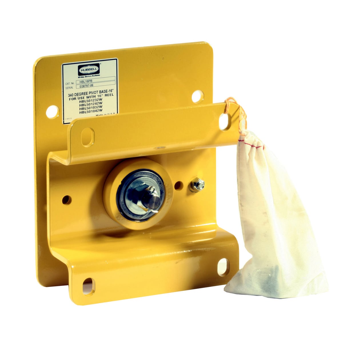 HBL16PB Heavy Duty Standard Pivot Base, For Use With 16 in Weatherproof Cable Reels, 340 deg Cable Swing, Steel, Yellow