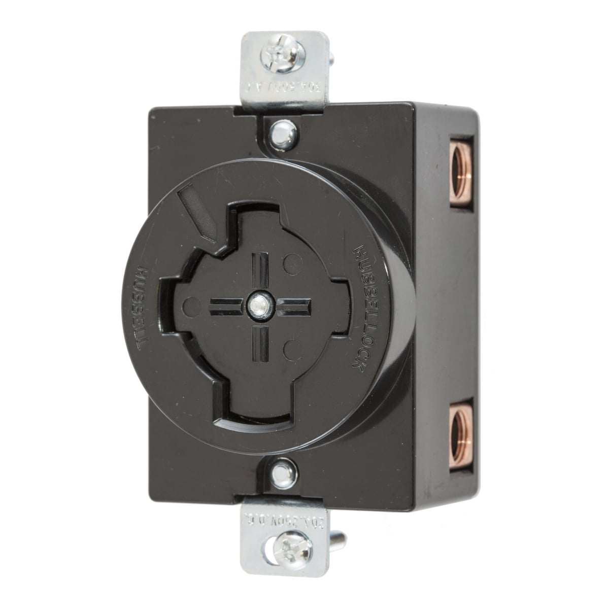 HBL20403 HBL Multi-Phase Grounding Heavy Duty Single Screw Mount Locking Receptacle, 600 V AC/250 V DC, 20/30 A, 3 Poles, 4 Wires, Black