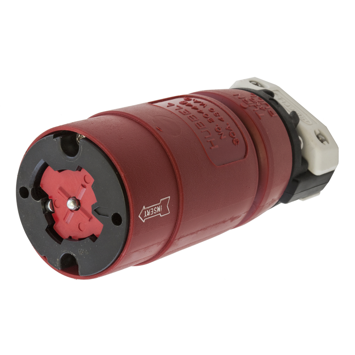 HBL20444B Grounding Heavy Duty Cord Mount Locking Connector, 480 V AC, 30 A, 3 Poles, 3 Wires, Red