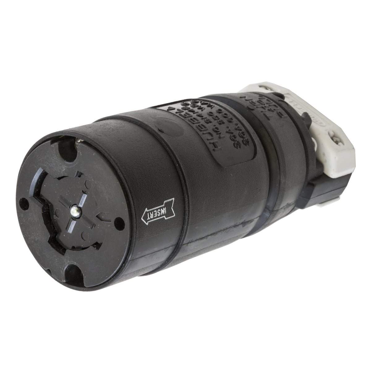 HBL21414B HBL Grounding Heavy Duty Cord Mount Locking Connector, 600 V AC/250 V DC, 20/30 A, 3 Poles, 3 Wires, Black/White