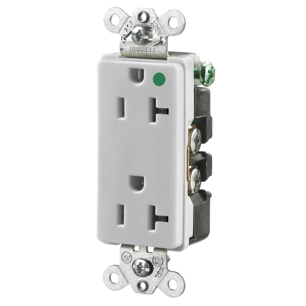 HBL2182OW 1-Phase Decorator Duplex Self-Grounding Standard Screw Mount Straight Blade Receptacle, 125 V AC, 20 A, 2 Poles, 3 Wires, Office White