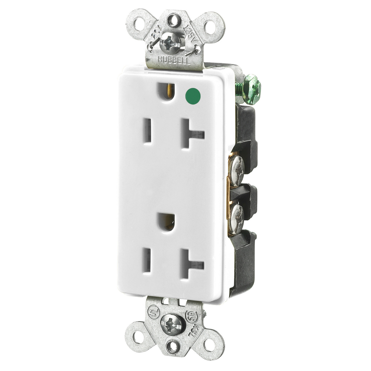 HBL2182WA Decorator 1-Phase Duplex Self-Grounding Screw Mount Straight Blade Receptacle, 125 V AC, 20 A, 2 Poles, 3 Wires, White