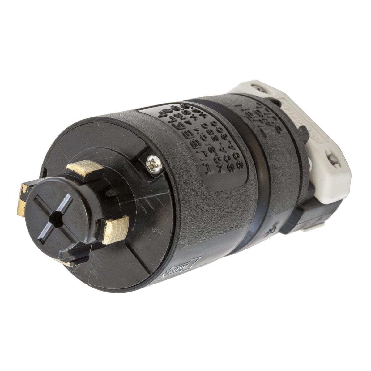 HBL21CM415B 3-Phase Grounding Heavy Duty Cord Mount Locking Plug, 600 V AC/250 V DC, 30 A, 3 Poles, 4 Wires, Yellow