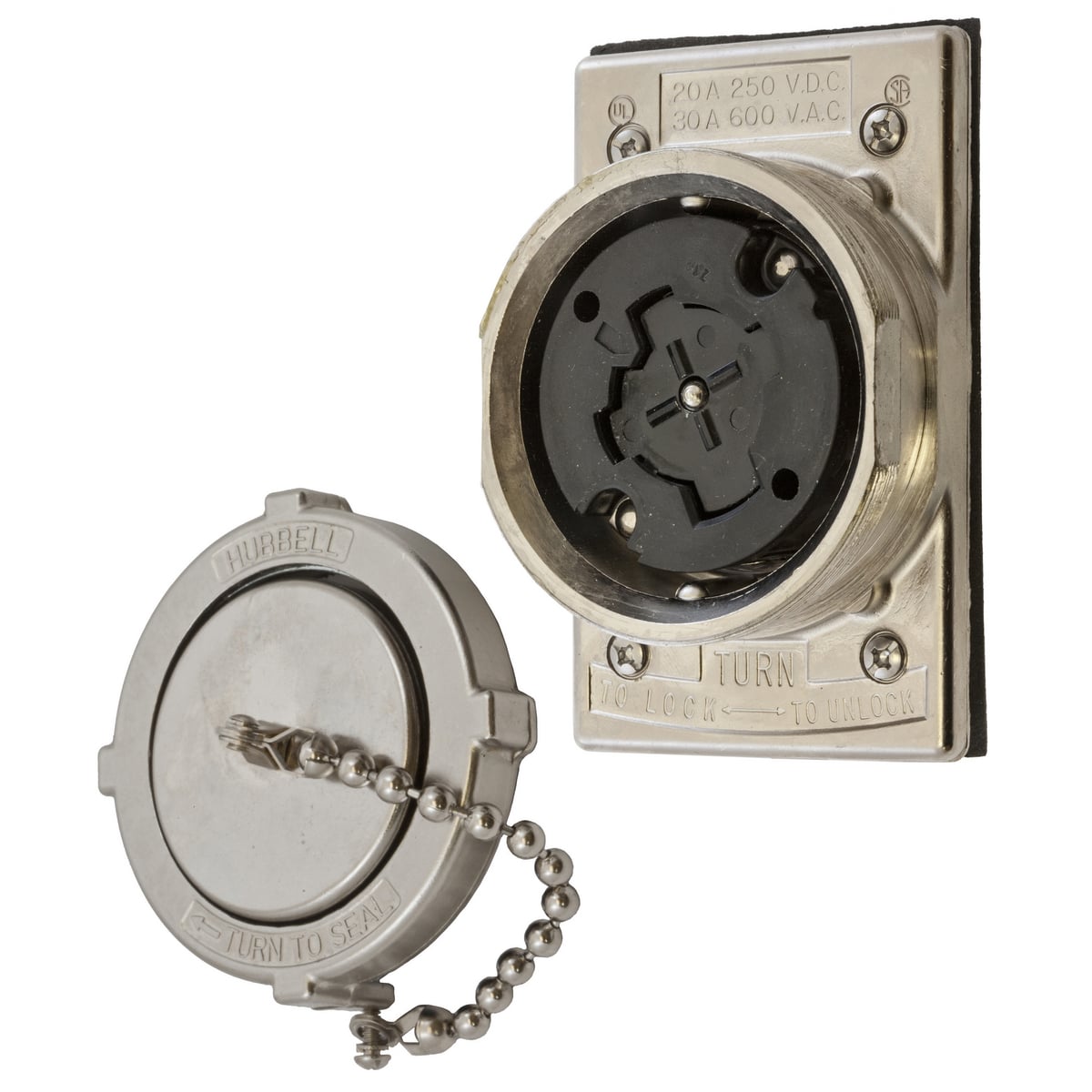 HBL22CM427 Multi-Phase Grounding Single Screw Mount Weather Resistant Locking Receptacle, 600 V AC/250 V DC, 20/30 A, 3 Poles, 4 Wires, Black