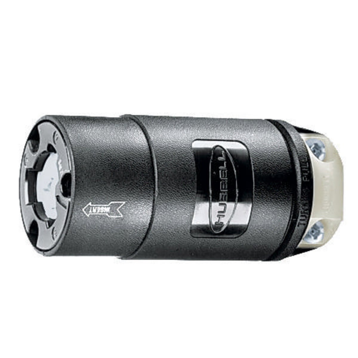 HBL23001HGB 3-Phase Isolated Grounding Standard Sized Cord Mount Connector Body, 125 V AC, 20 A, 2 Poles, 3 Wires, Black