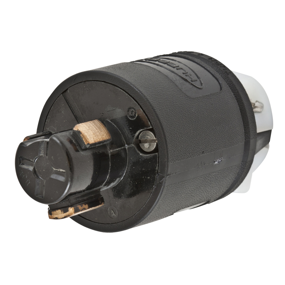 HBL23005GB HBL 1-Phase Heavy Duty Grounding Cord Mount Locking Plug, 480/125 V AC/250 V DC, 20 A, 2 Poles, 3 Wires, Black/White