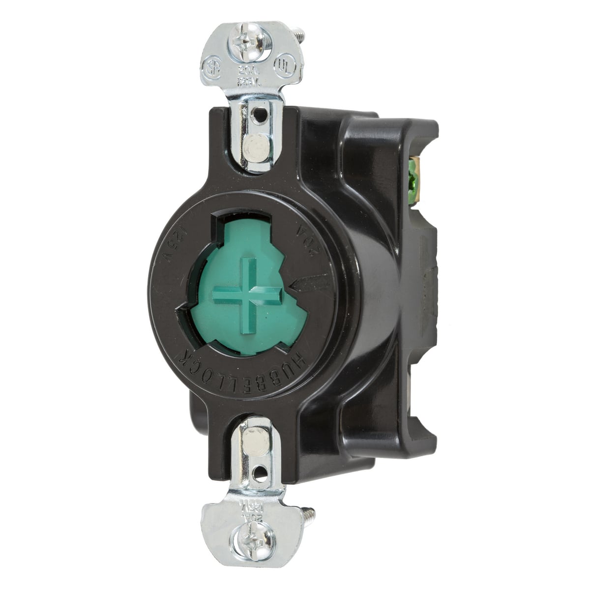 HBL23030 Grounding Single Locking Receptacle, 125 V AC, 20 A, 2 Poles, 3 Wires, Black
