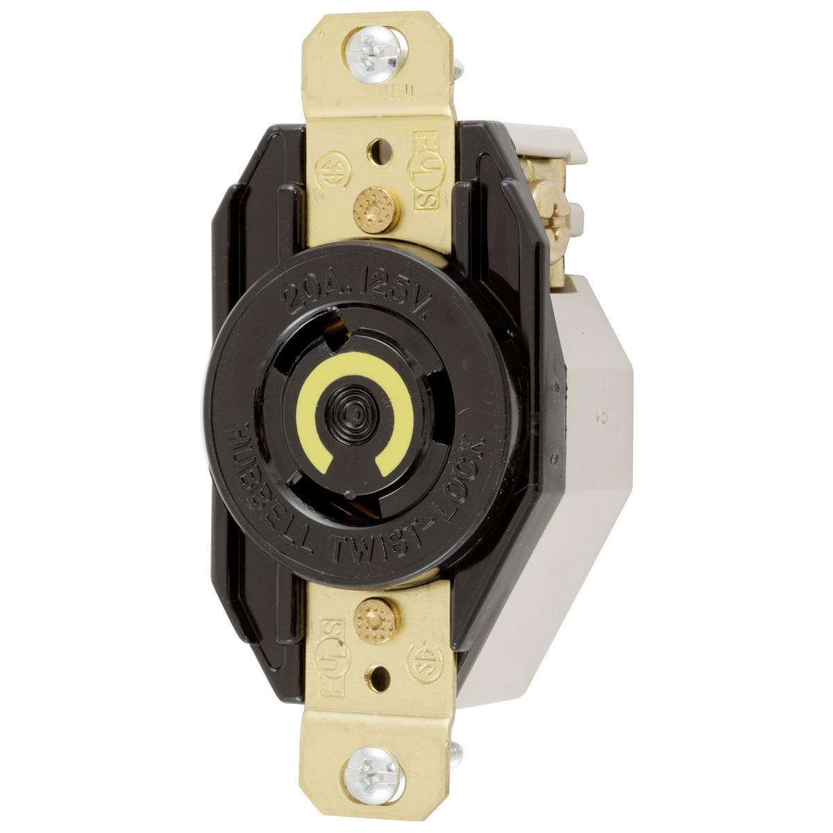 HBL2310 HBL 1-Phase Flush Mount Grounding Heavy Duty Single Screw Mount Locking Receptacle, 125 V AC, 20 A, 2 Poles, 3 Wires, Blue