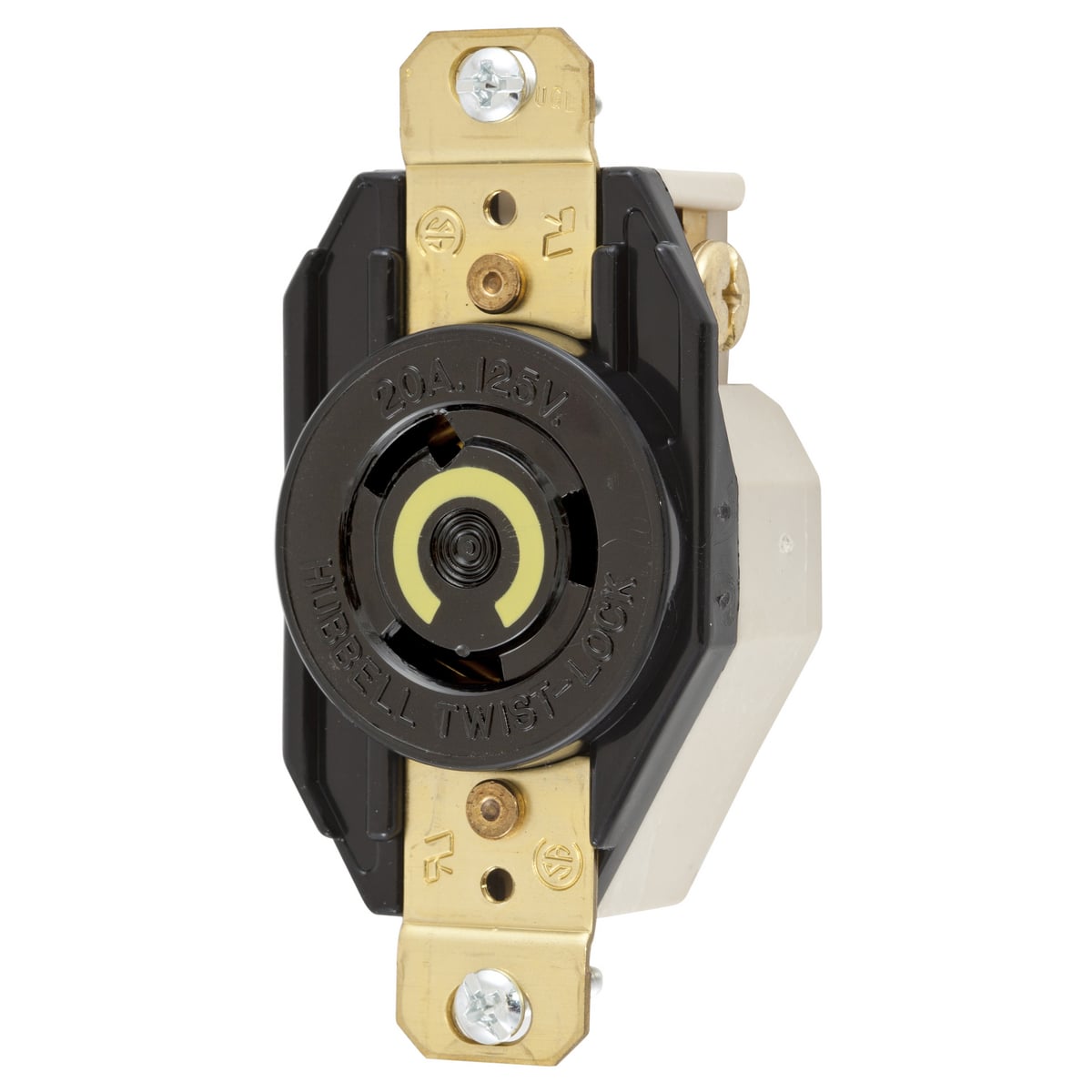 HBL2310RT 1-Phase Flush Mount Heavy Duty Grounding Standard Single Screw Mount Locking Receptacle, 125 V AC, 20 A, 2 Poles, 3 Wires, Black
