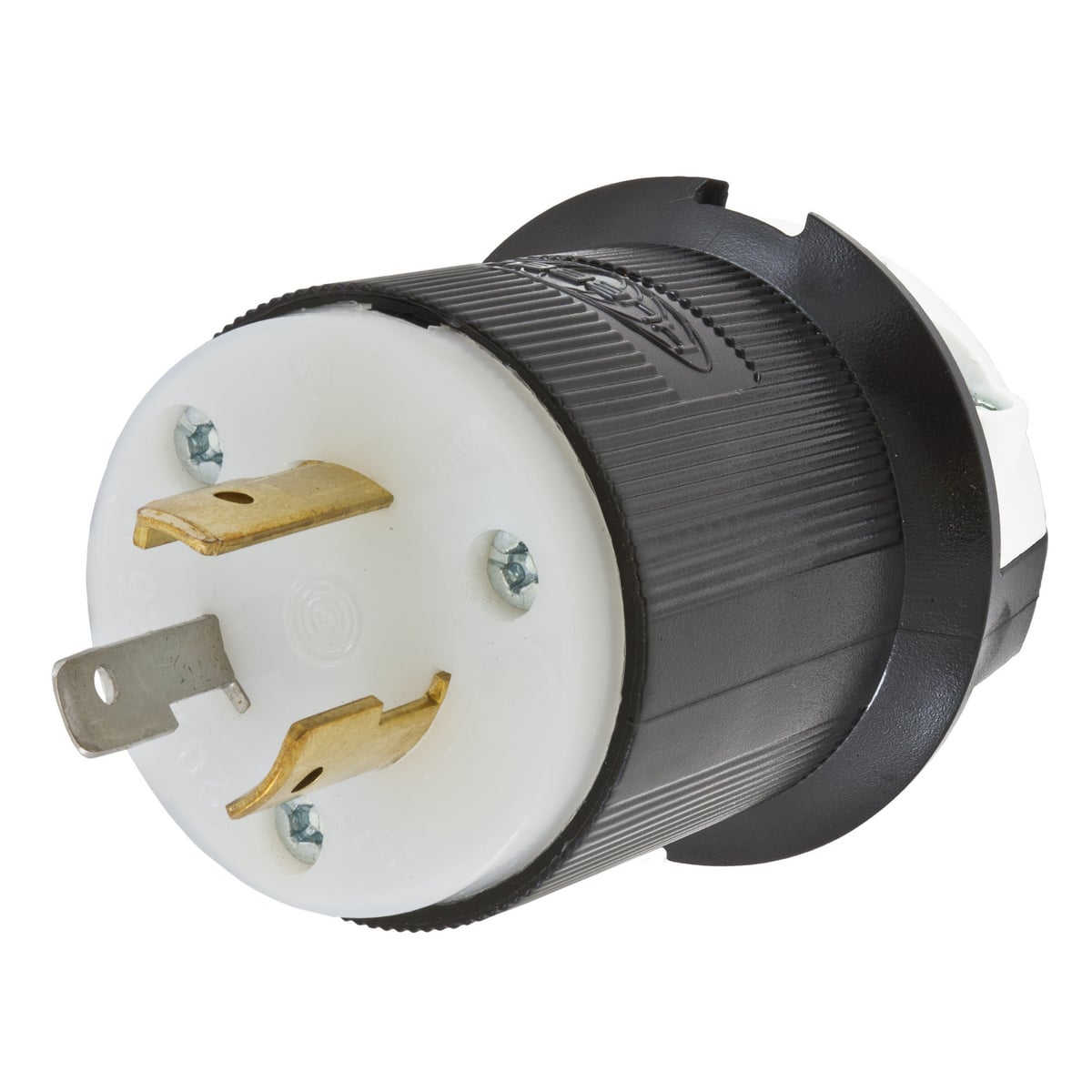 HBL2311 1-Phase Grounding Cord Mount Locking Plug, 125 V AC, 20 A, 2 Poles, 3 Wires, Black/White