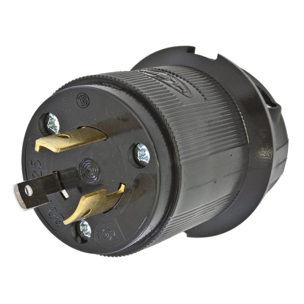 HBL2311BK HBL 1-Phase Grounding Male Standard Cord Mount Locking Plug, 125 V AC, 20 A, 2 Poles, 3 Wires, Black