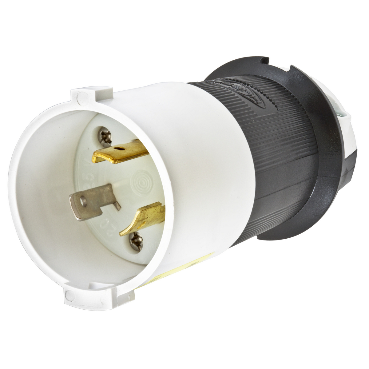HBL2311S 1-Phase Grounding Cord Mount Locking Plug, 125 V AC, 20 A, 2 Poles, 3 Wires, Black/White