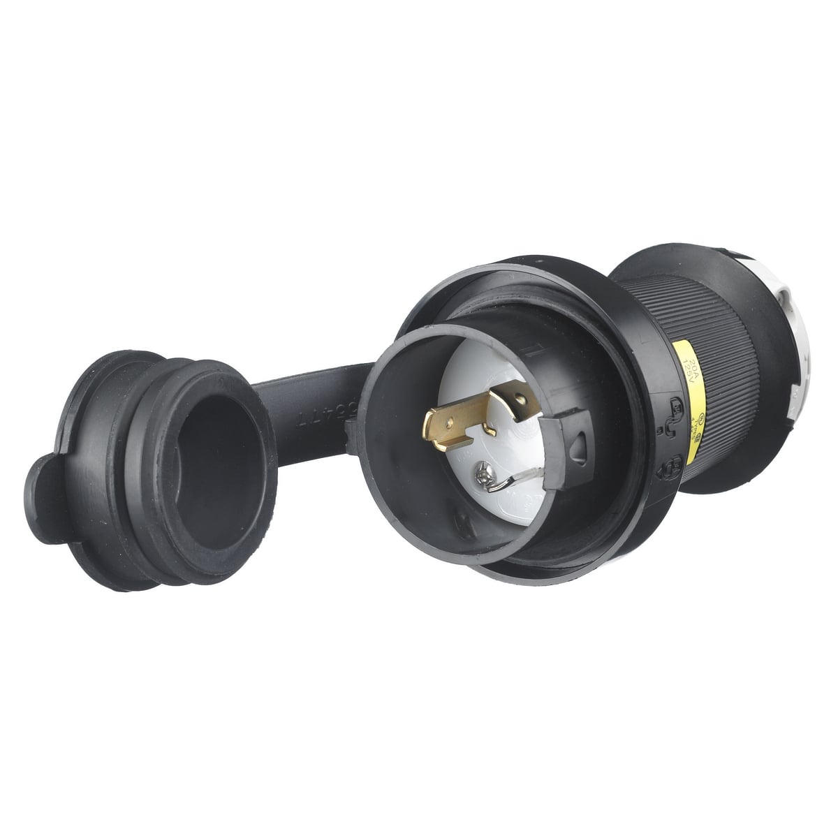 HBL2311SW HBL 1-Phase Grounding Watertight Cord Mount Locking Plug, 125 V AC, 20 A, 2 Poles, 3 Wires, Black/White