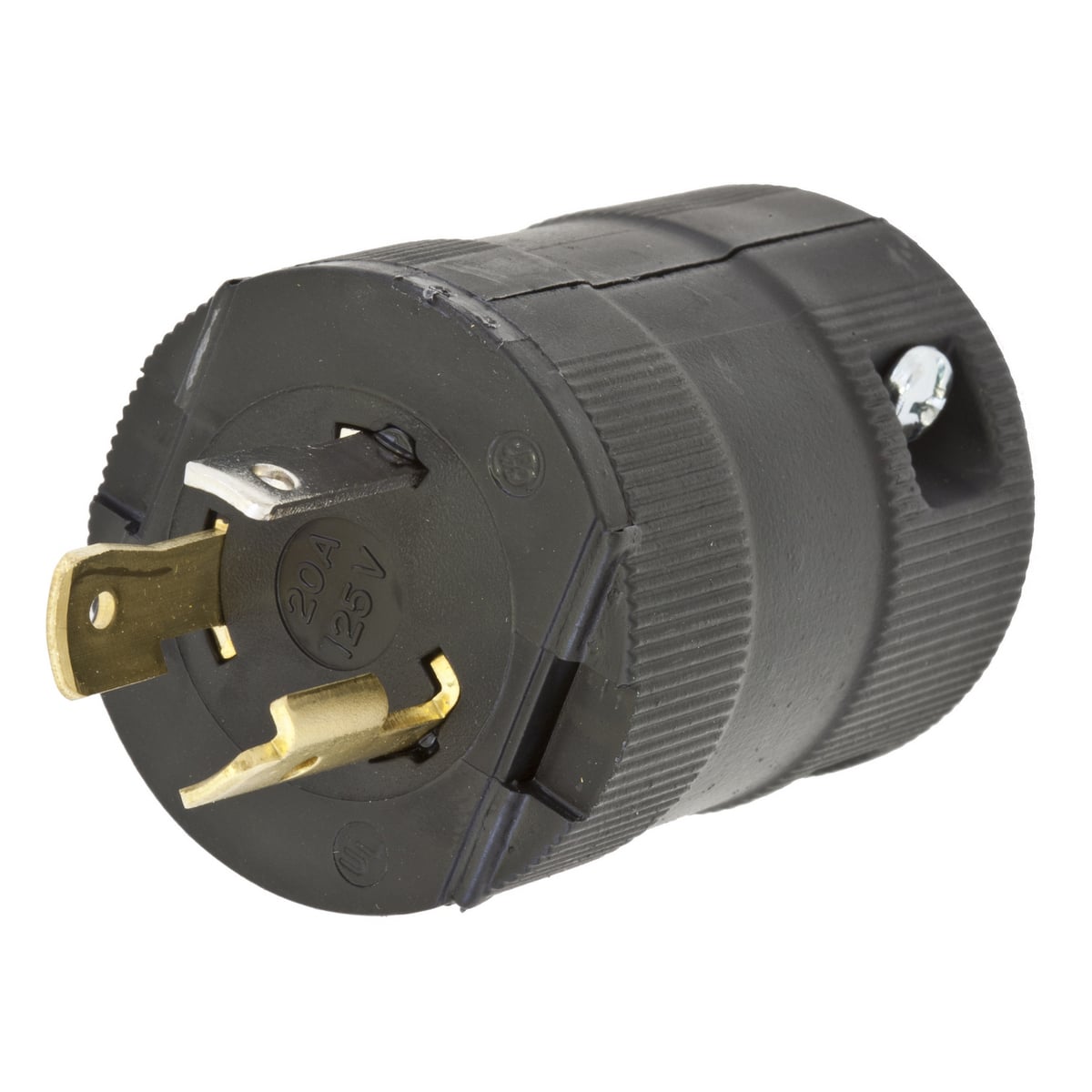 HBL2311VBK 1-Phase Grounding Male Standard Cord Mount Locking Plug, 125 V AC, 20 A, 2 Poles, 3 Wires, Black