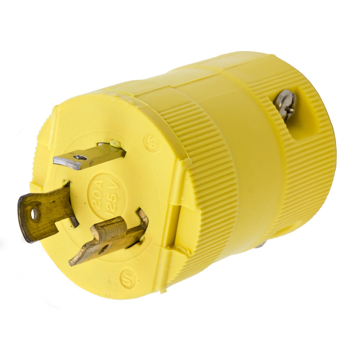 HBL2311VY 1-Phase Grounding Male Standard Cord Mount Locking Plug, 125 V AC, 20 A, 2 Poles, 3 Wires, Yellow