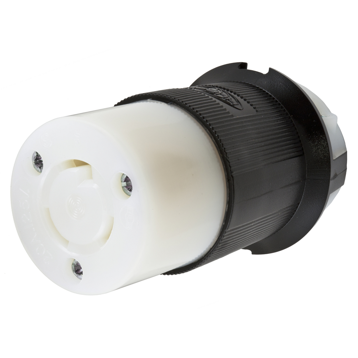 HBL2313 Grounding Heavy Duty Cord Mount Locking Connector, 125 V AC, 20 A, 2 Poles, 3 Wires, Black/White