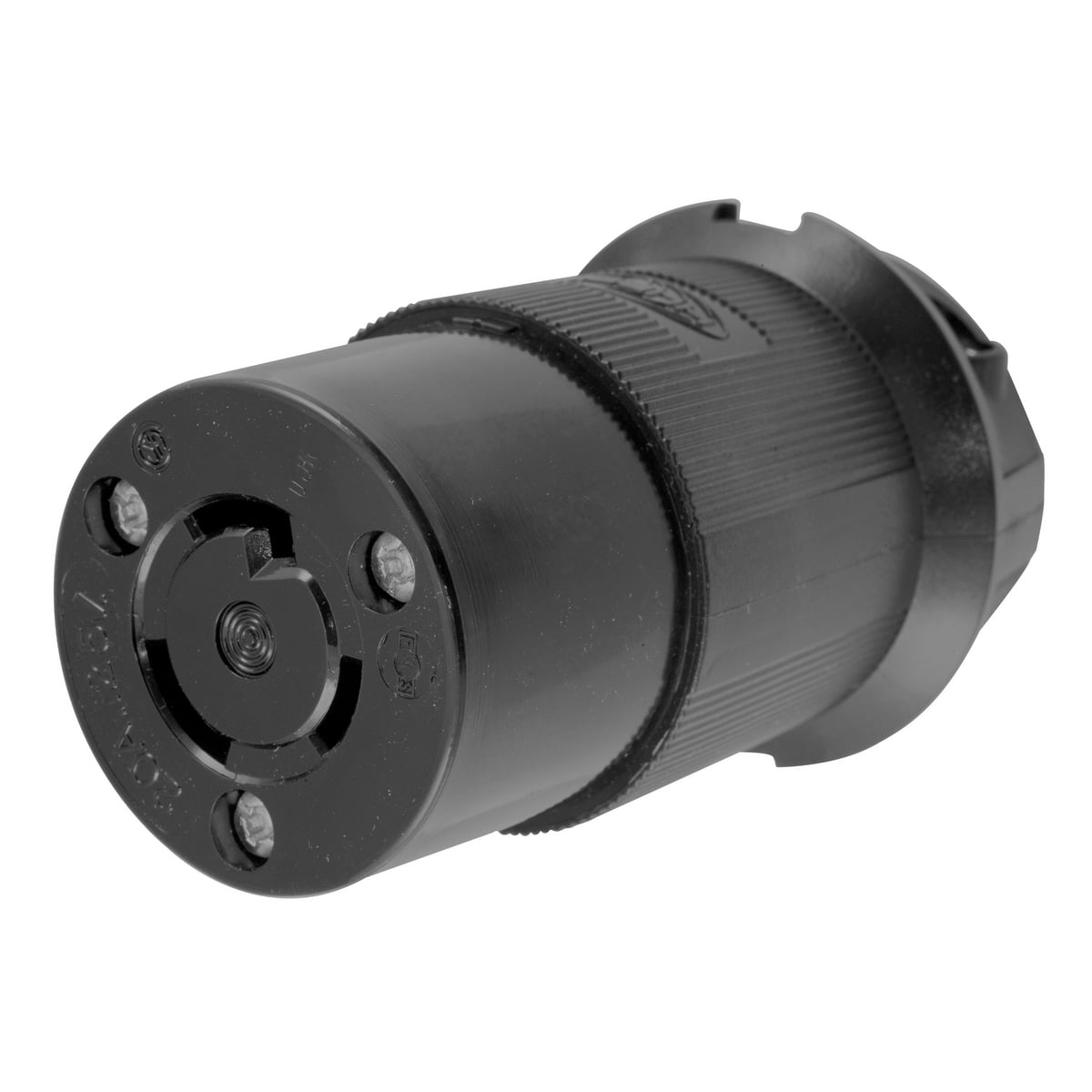 HBL2313BK Heavy Duty Female Grounding Insulated Standard Cord Mount Locking Connector, 125 V AC, 20 A, 2 Poles, 3 Wires, Black