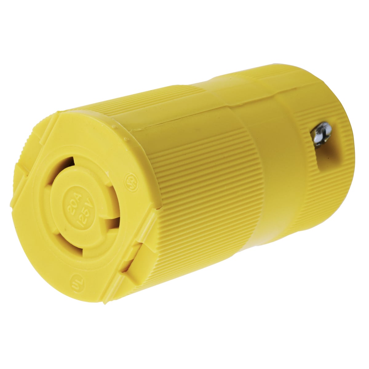 HBL2313VY Heavy Duty Isolated Grounding Standard Sized Cord Mount Female Connector, 125 V AC, 20 A, 2 Poles, 3 Wires, Yellow