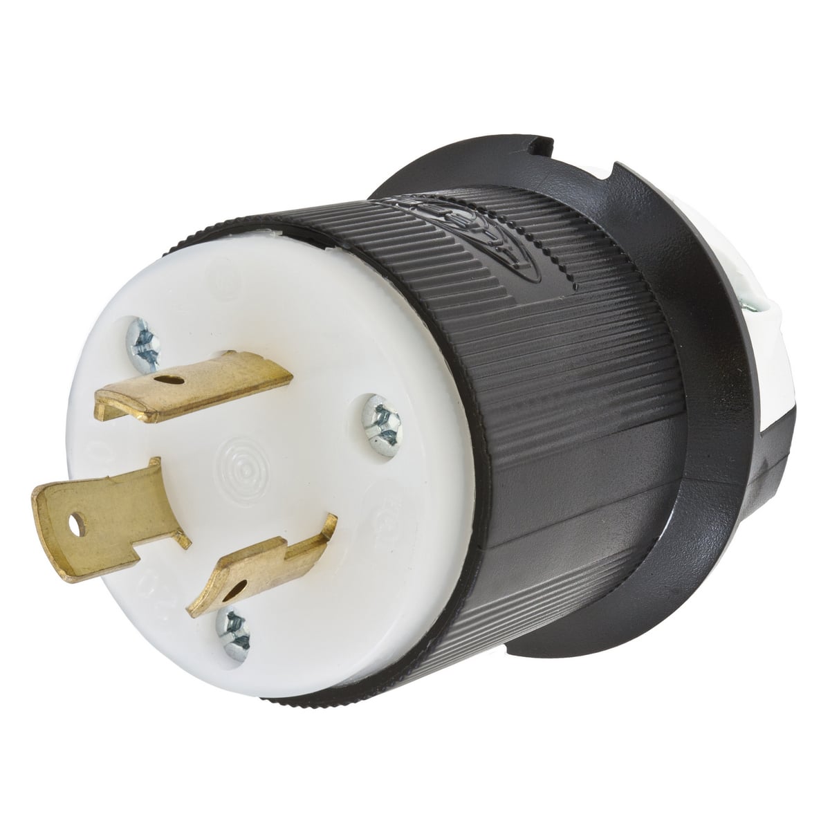 HBL2321 1-Phase Grounding Cord Mount Locking Plug, 250 V AC, 20 A, 2 Poles, 3 Wires, Black/White