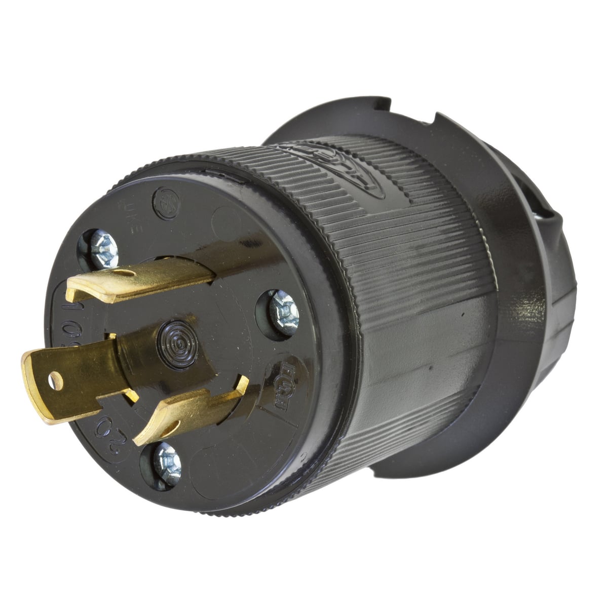 HBL2321BK 1-Phase Grounding Male Standard Cord Mount Locking Plug, 250 V AC, 20 A, 2 Poles, 3 Wires, Black