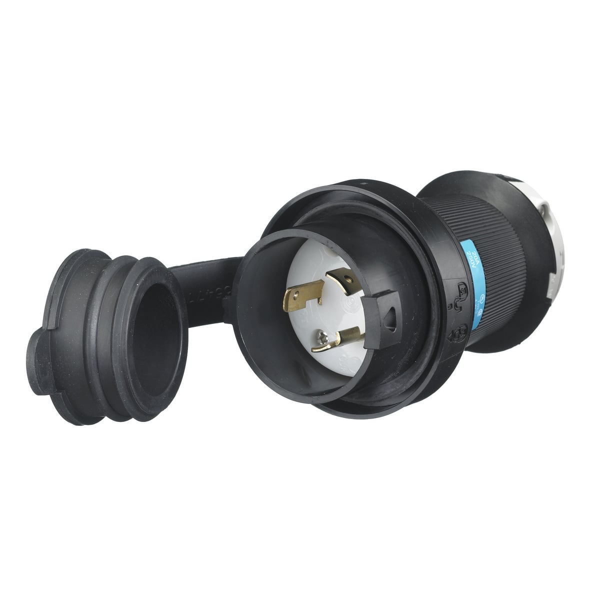 HBL2321SW HBL 1-Phase Grounding Cord Mount Watertight Locking Plug, 250 V AC, 20 A, 2 Poles, 3 Wires, Black/White