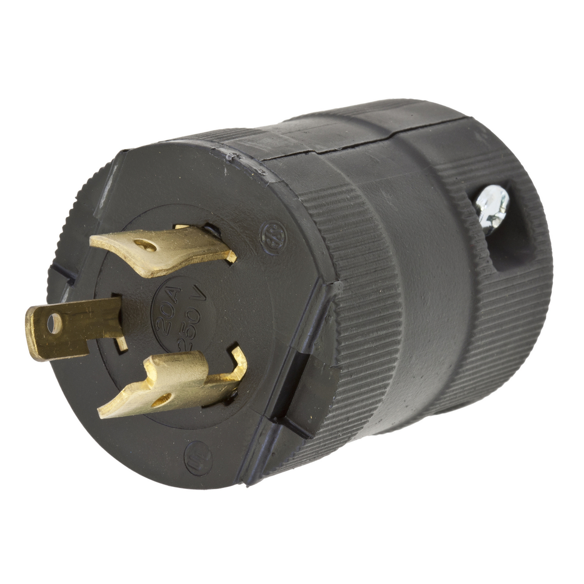 HBL2321VBK 1-Phase Grounding Male Standard Cord Mount Locking Plug, 250 V AC, 20 A, 2 Poles, 3 Wires, Black
