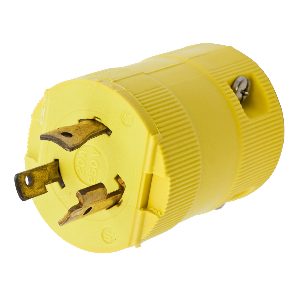 HBL2321VY 1-Phase Grounding Male Standard Cord Mount Locking Plug, 250 V AC, 20 A, 2 Poles, 3 Wires, Yellow