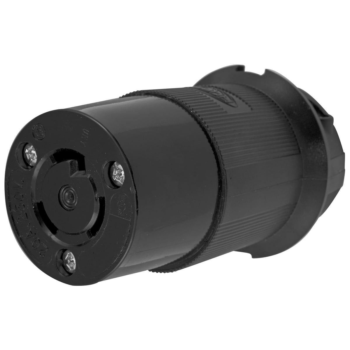 HBL2323BK Heavy Duty Female Grounding Insulated Standard Cord Mount Locking Connector, 250 V AC, 20 A, 2 Poles, 3 Wires, Black