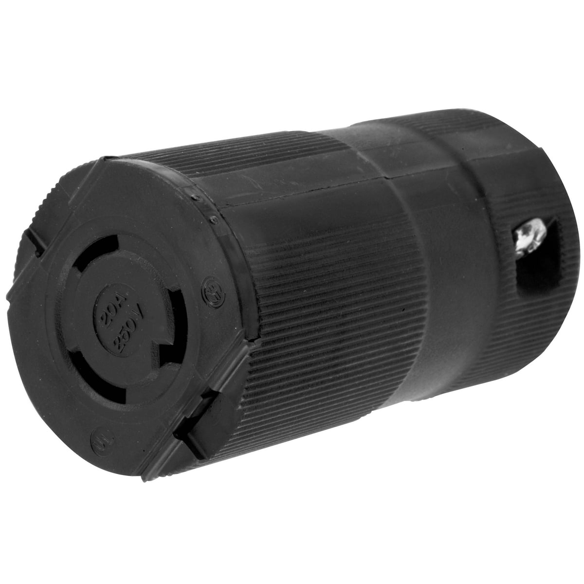 HBL2323VBK Female Grounding Standard Cord Mount Connector, 250 V AC, 20 A, 2 Poles, 3 Wires, Black