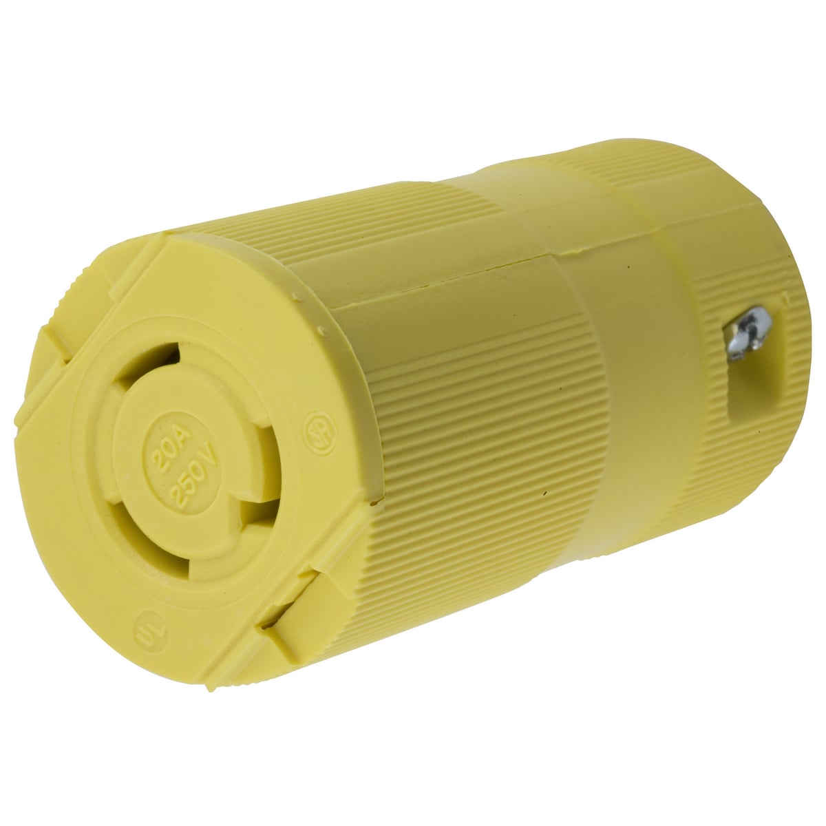 HBL2323VY Heavy Duty Isolated Grounding Standard Sized Cord Mount Female Connector, 250 V AC, 20 A, 2 Poles, 3 Wires, Yellow