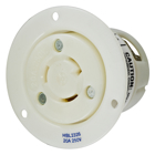 Locking Devices, Twist-Lock, Industrial, Insulgrip Flanged Receptacle, 20A 250V, 2-Pole 3-Wire Grounding, NEMA L6-20R, Screw Terminal, Nylon casing, Back wired, White.