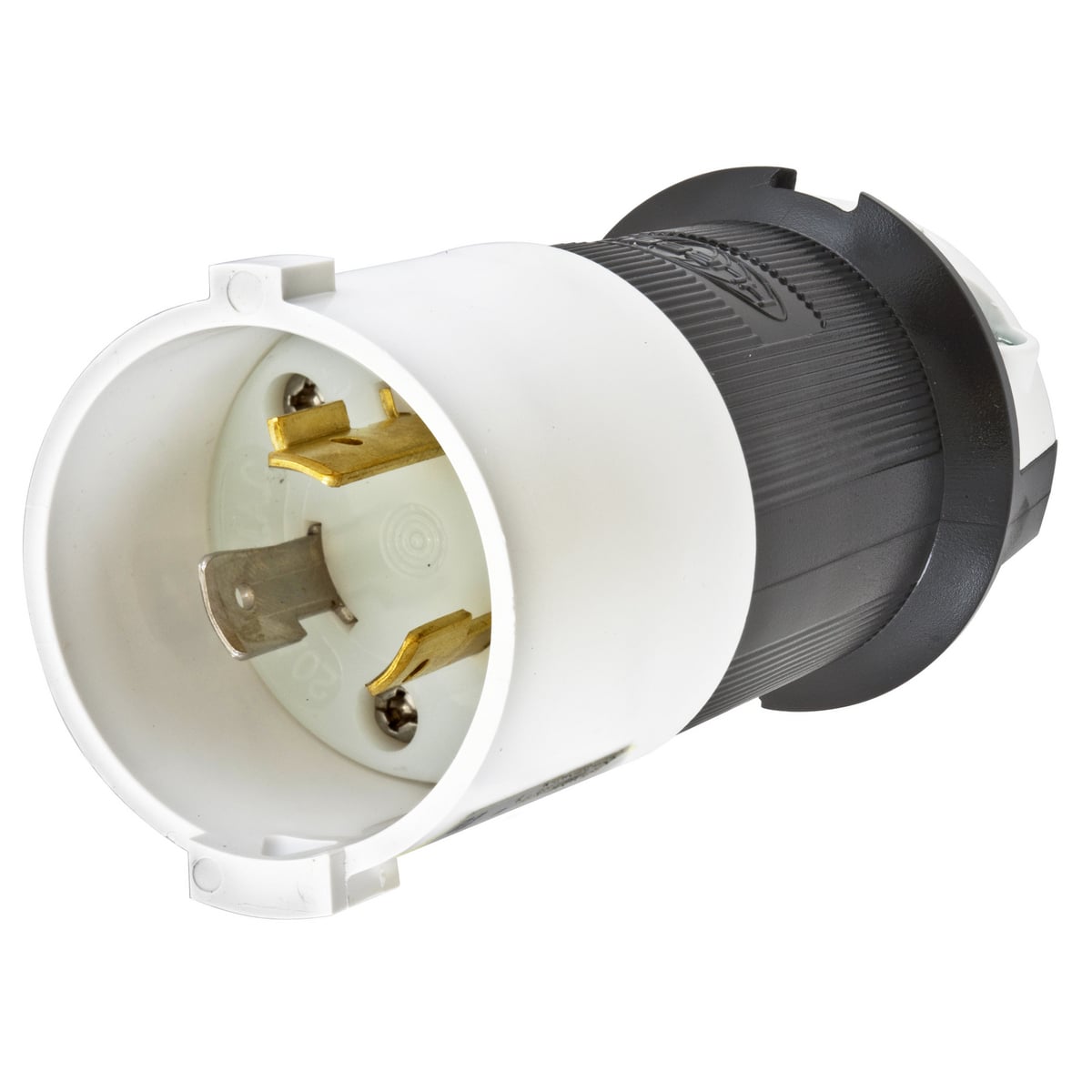 HBL2331S 1-Phase Grounding Male Portable Standard Cord Mount Locking Plug, 277 V AC, 20 A, 2 Poles, 3 Wires, Black/White