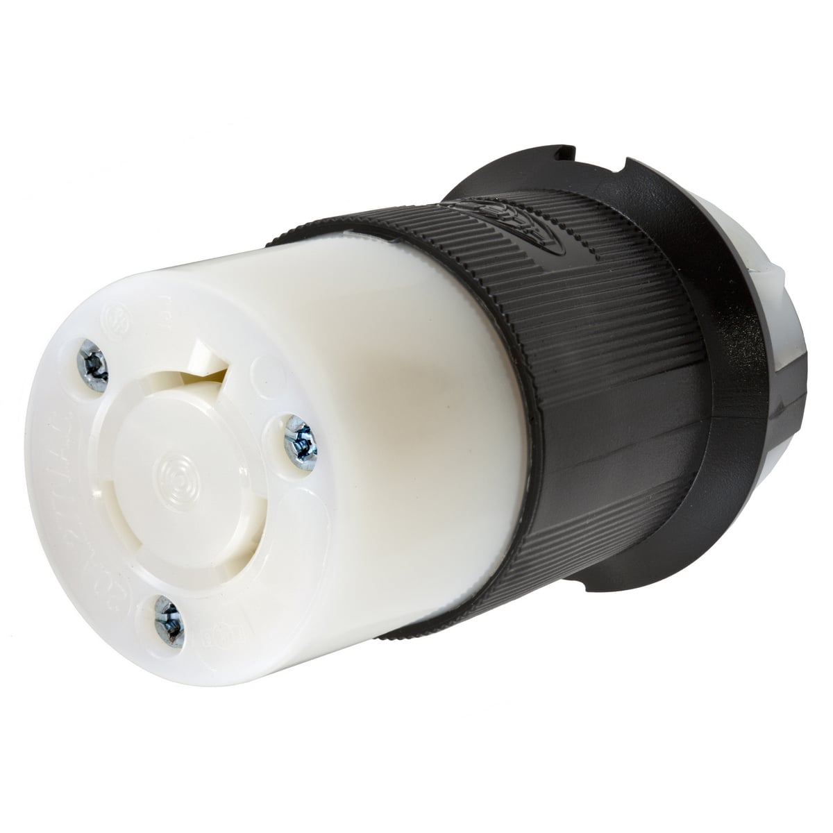 HBL2333 HBL Grounding Heavy Duty Shrouded Watertight Cord Mount Locking Connector, 277 V AC, 20 A, 2 Poles, 3 Wires, Black/White