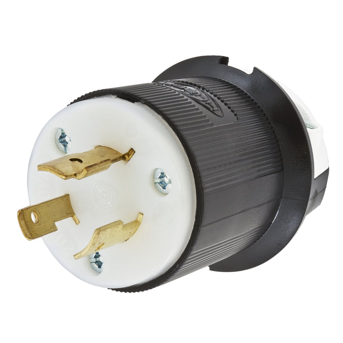 HBL2351 1-Phase Grounding Cord Mount Locking Plug, 600 V AC, 20 A, 2 Poles, 3 Wires, Black/White