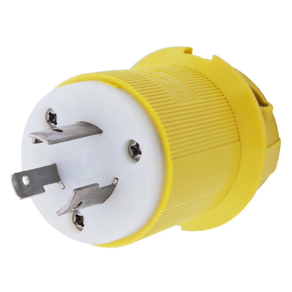 HBL23CM11 1-Phase Extra Heavy Duty Grounding Cord Mount Locking Plug, 125 V AC, 20 A, 2 Poles, 3 Wires, Yellow
