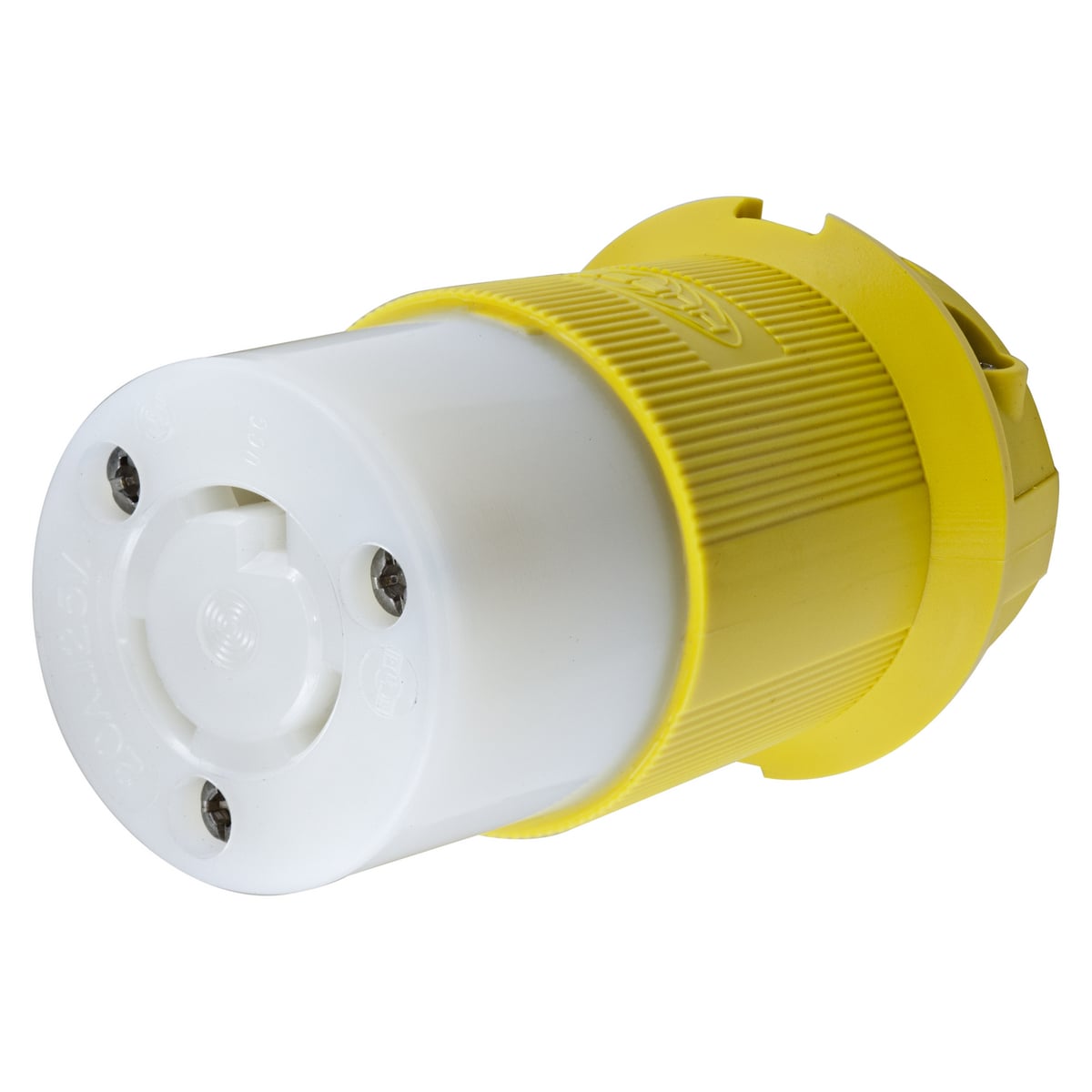 HBL23CM13 Heavy Duty Female Grounding Standard Cord Mount Connector, 125 V AC, 20 A, 2 Poles, 3 Wires, Yellow