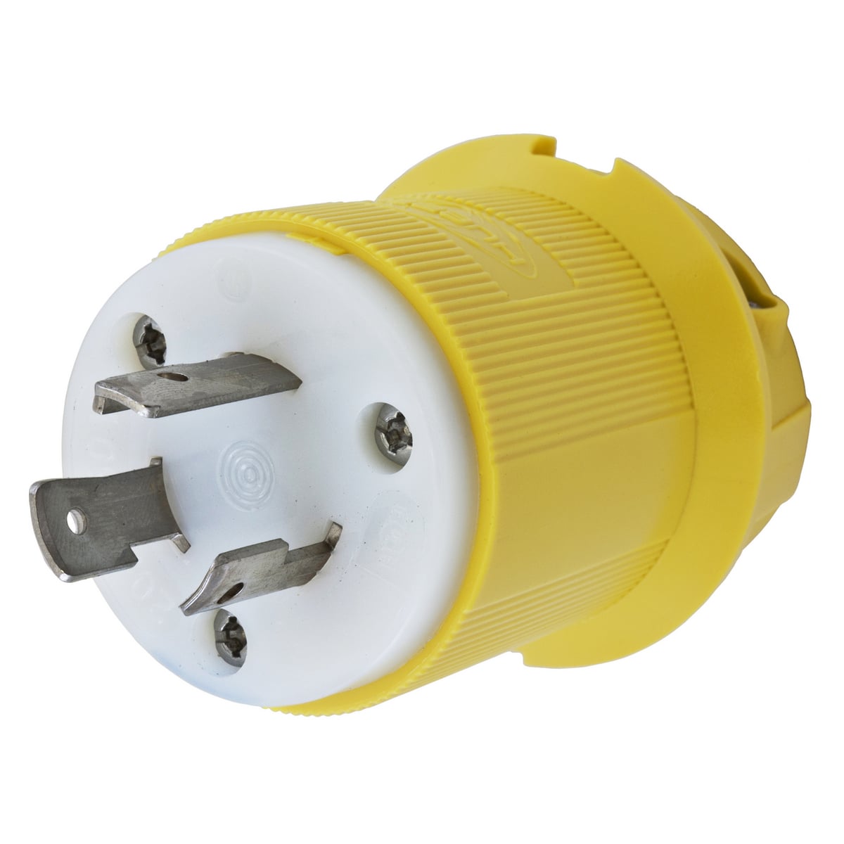 HBL23CM21 1-Phase Corrosion Resistant Grounding Male Standard Cord Mount Locking Plug, 250 V AC, 20 A, 2 Poles, 3 Wires, Yellow