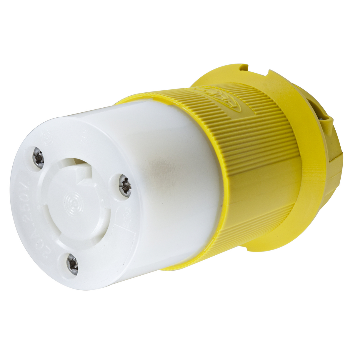 HBL23CM23 Heavy Duty Isolated Grounding Standard Sized Cord Mount Female Connector, 250 V AC, 20 A, 2 Poles, 3 Wires, Yellow