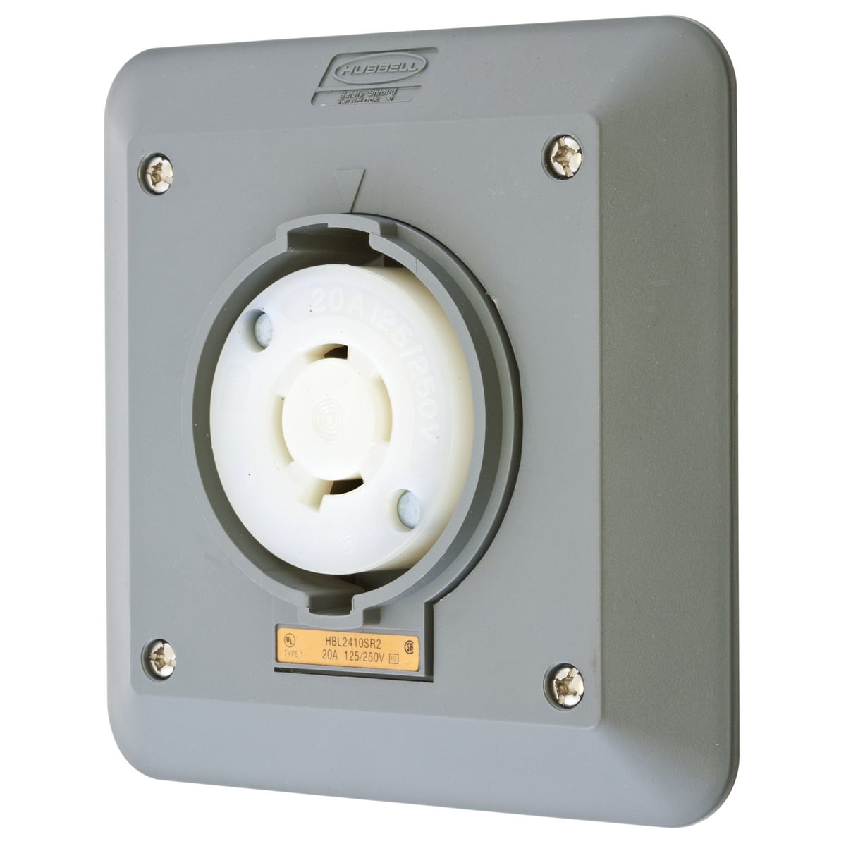 HBL2410SR2 1-Phase 2-Gang Heavy Duty Grounding Standard Single Semi-Flush Surface Mount Locking Receptacle, 125/250 V AC, 20 A, 3 Poles, 4 Wires, Gray/White